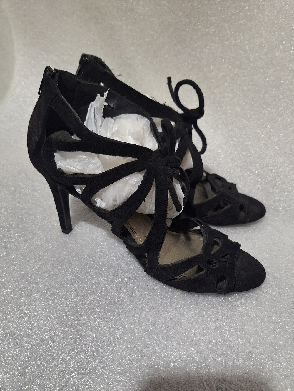 Black Lace-Up Cutout High Heel Sandals